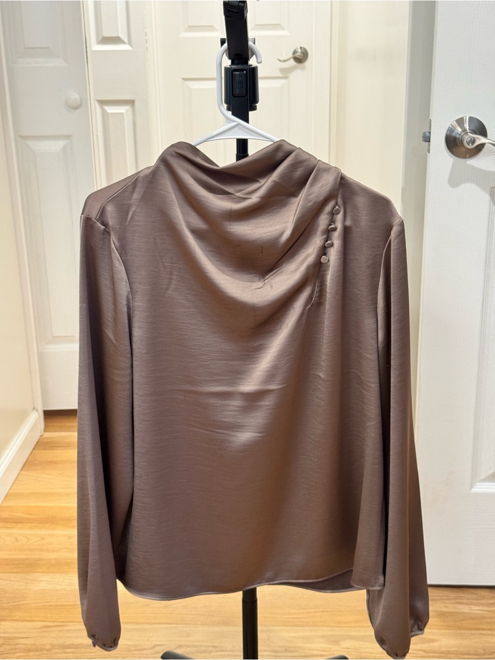 Express Satin-Like Draped Cowl Neck Sweater - Taupe